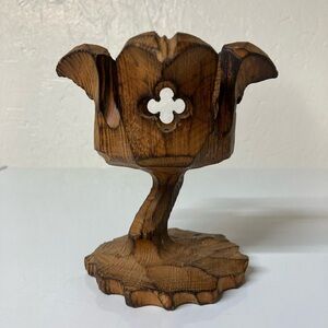 Carved Primitive Gothic Rustic Brown Wooden Candle votive Holder
